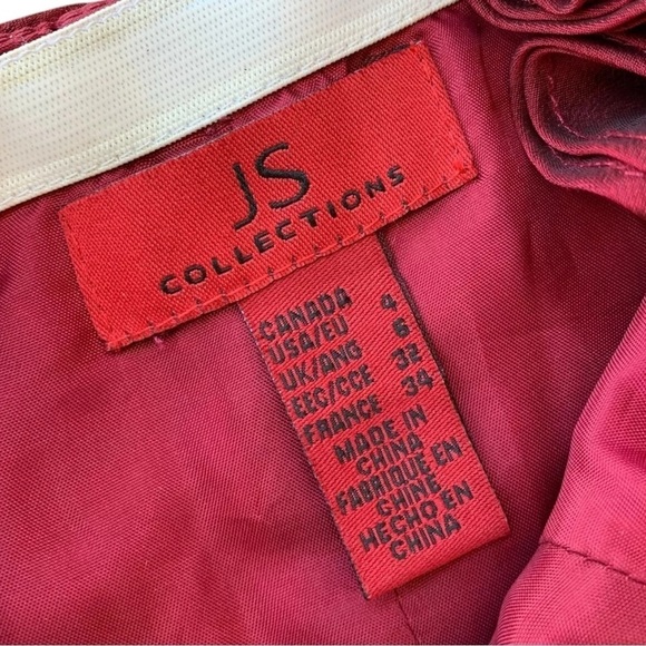 JS Collections One Shoulder Ruffle Pleated Ruched Formal Dress Maroon Red Size 4 - Picture 5 of 7